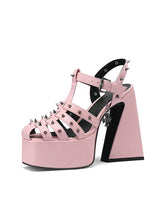 Studs And Cross Pendant Adjustable-strap Chunky High Heel Closed-Toe Cage Sandals With Platform
